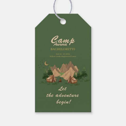 Kampeer vrijgezellenweekend avontuur cadeaulabel (Voorkant)