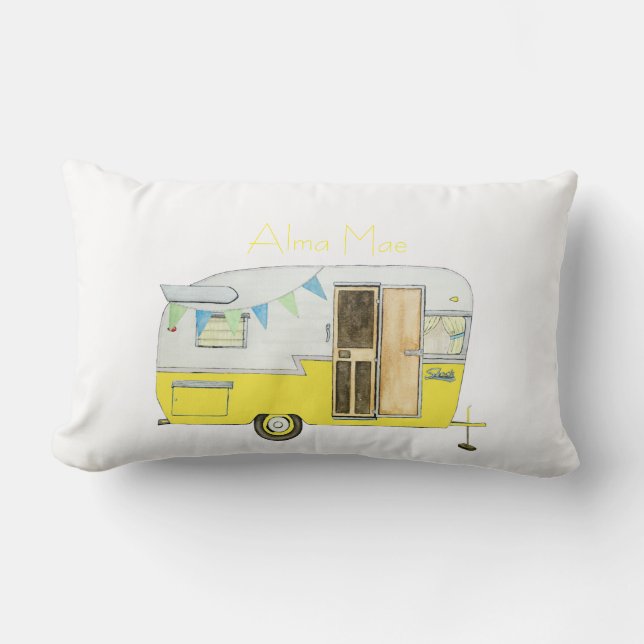  kampeeraanhangwagen in gele lumbar Pillow Kussen (Voorkant)
