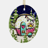 Kampeeraanhangwagen met deurteken keramisch ornament (Rechts)