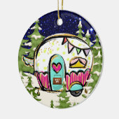 Kampeeraanhangwagen met deurteken keramisch ornament (Links)