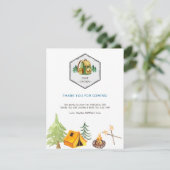 Kampeerbadges en pictogrammen | Geboortdag Dank u  RSVP Kaartje (Staand voorkant)