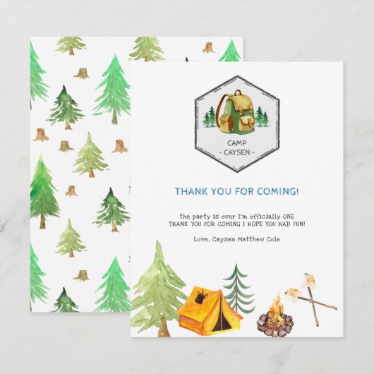 Kampeerbadges en pictogrammen | Geboortdag Dank u  RSVP Kaartje (Voorkant / Achterkant)
