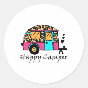 Kampeerder Gelukkig Zomer Kamp Kamperen Luipaard G Ronde Sticker