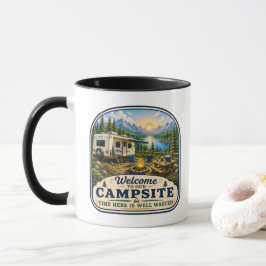 Kampeerders koffiemok "Welkom op onze kampeerplek" Mok