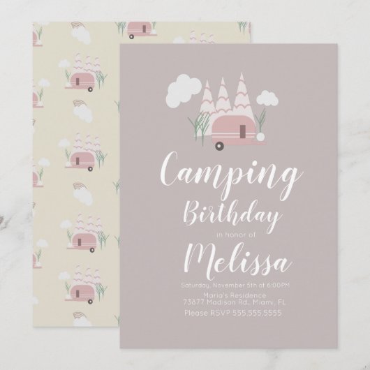Kampeerfeest uitnodiging in boho-stijl voor buiten (Voorkant / Achterkant)