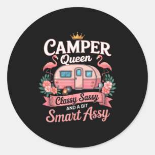Kampeerkoningin Cly Sy Slimme Y Kamperende Rv Vrou Ronde Sticker