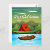 Kampeerterrein met tent en boot briefkaart (Voorkant / Achterkant)