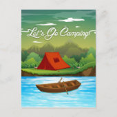 Kampeerterrein met tent en boot briefkaart (Voorkant)