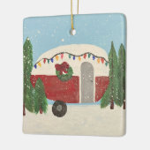 Kampeertrailer met Kerstmis Keramisch Ornament (Links)