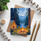 Kampeeruitstap Bos Kampvuur Tent Watercolor Kaart