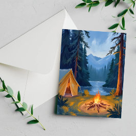 Kampeeruitstap Bos Kampvuur Tent Watercolor Kaart