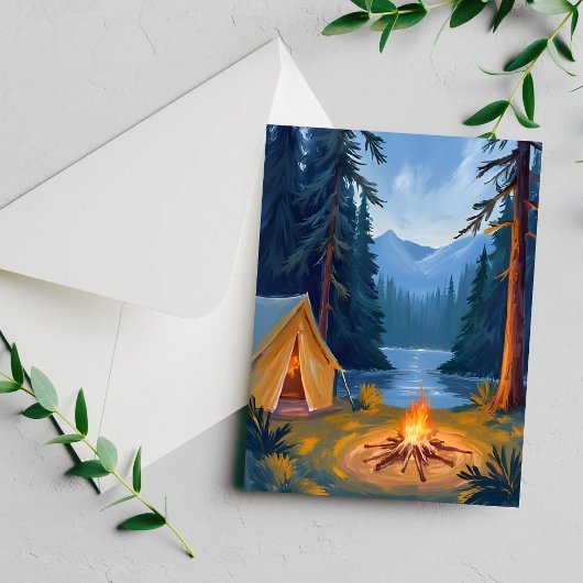 Kampeeruitstap Bos Kampvuur Tent Watercolor Kaart