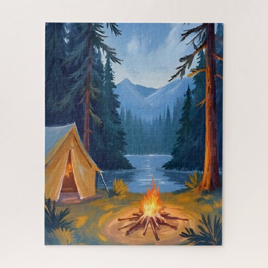 Kampeeruitstap Bos Kampvuur Tent Waterverf Legpuzzel (Verticaal)