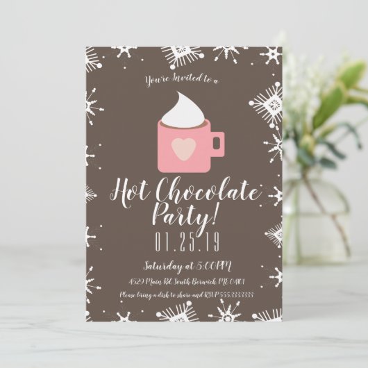 Kampeervuur, warme chocolade en sneeuwvlokken, win aankondiging (Staand voorkant)