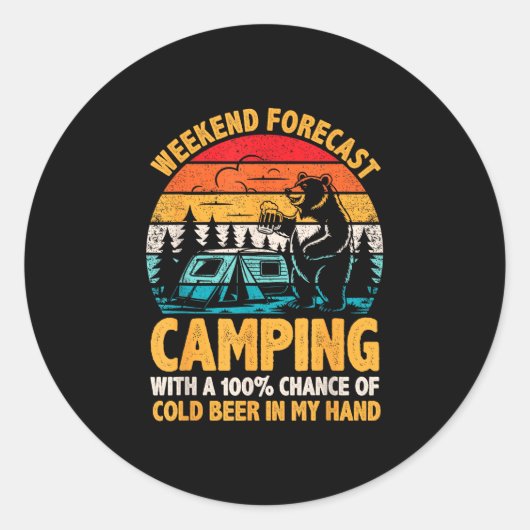 Kampeerweekend voorspelling 100% kans op grappig b ronde sticker (Voorkant)
