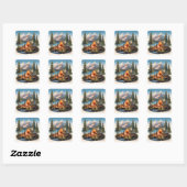 Kampement met dierbaren vierkante sticker (Vel)