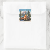 Kampement met dierbaren vierkante sticker (Tas)