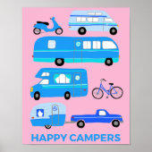 KAMPEN. Campervan Vanlife RV Trailer Pink Poster (Voorkant)