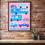 KAMPEN. Campervan Vanlife RV Trailer Pink Poster<br><div class="desc">Draai de weg met dit zoete poster met een  retro campervan trailer en camper. Pas het aan door tekst toe te voegen of de achtergrondkleur te veranderen. Bekijk mijn winkel voor meer!</div>