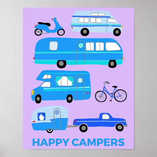 KAMPEN. Campervan Vanlife RV Trailer Pink Poster (Voorkant)