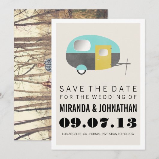 KAMPER-ontwerpfoto HAPPY Save the Date Invitae (Voorkant / Achterkant)