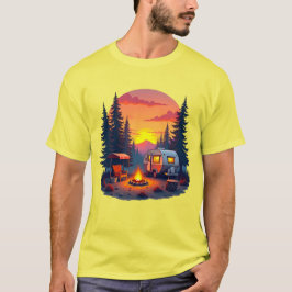 Kamperen bij zonsondergang in de wildernis van de t-shirt