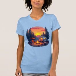 Kamperen bij zonsondergang in de wildernis van de t-shirt