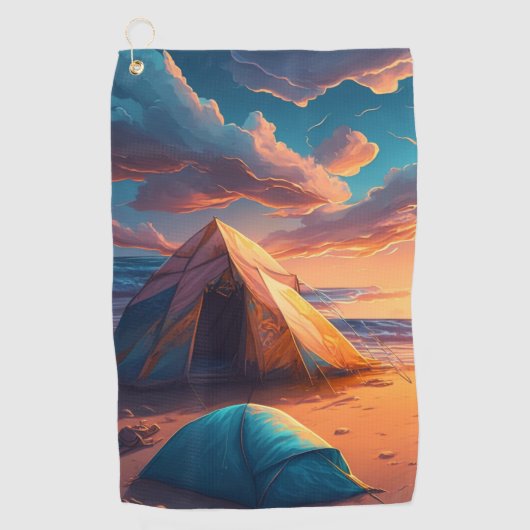 Kamperen bij zonsopgang golfhanddoek (Voorkant)