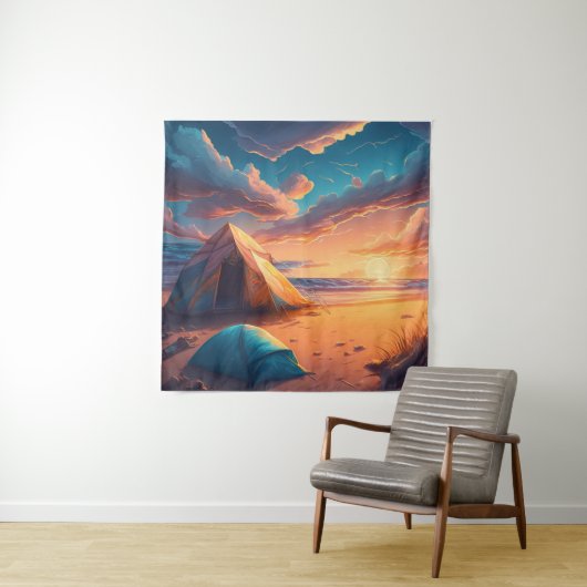 Kamperen bij zonsopgang wandkleed (In situ)