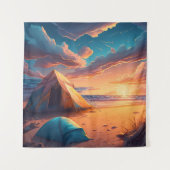 Kamperen bij zonsopgang wandkleed (Voorkant)