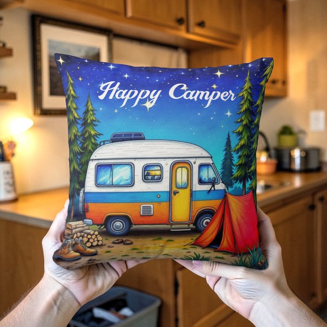 Kamperen Campervan Aquarel Natuur Kussen (Creator heeft geüpload)