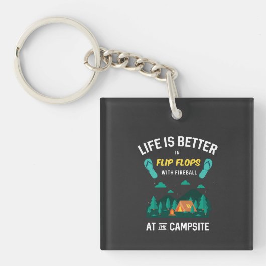 Kamperen - Flip Flops Met Vuurbal Sleutelhanger (voorkant)