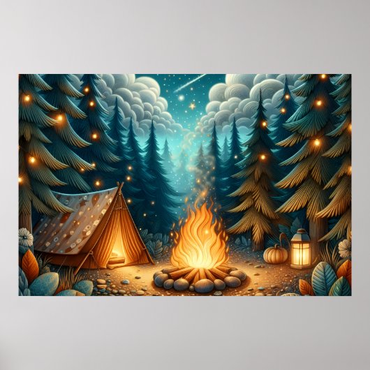 Kamperen in bos poster (Voorkant)