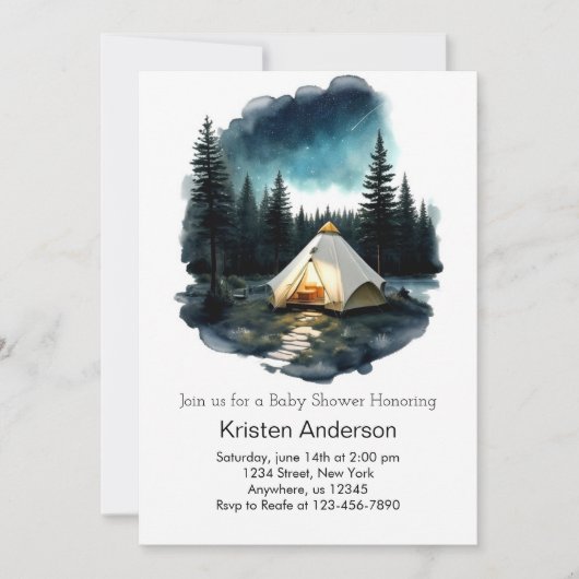 Kamperen in de Bossen Adventure Awaits Baby shower Kaart (Voorkant)