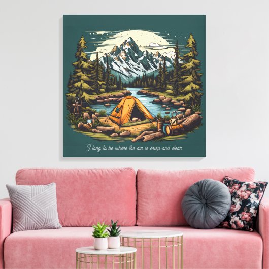 Kamperen in de Rocky Mountains Tekst toevoegen Kun Canvas Afdruk (Insitu (Woonkamer))