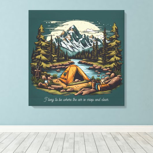 Kamperen in de Rocky Mountains Tekst toevoegen Kun Canvas Afdruk (Insitu (Houten vloer))