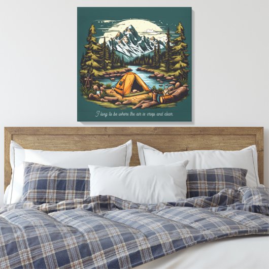 Kamperen in de Rocky Mountains Tekst toevoegen Kun Canvas Afdruk (Insitu (Slaapkamer))