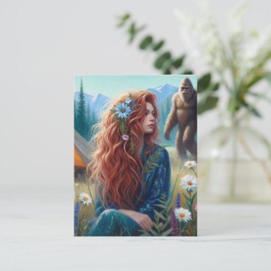 Kamperen in de wei met Sasquatch Briefkaart (Staand voorkant)