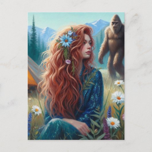 Kamperen in de wei met Sasquatch Briefkaart (Voorkant)