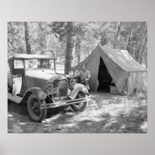 Kamperen in de Yakima-vallei, 1936. Oude foto Poster