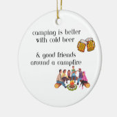 Kamperen is beter met koud bier op een keramisch ornament (Links)