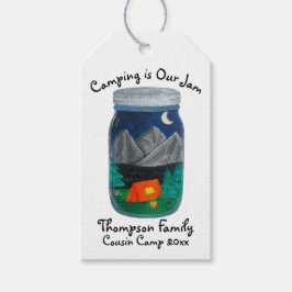 Kamperen is Onze Jam Tent en bergen in Jar Cadeaulabel