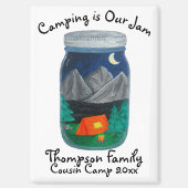 Kamperen is Onze Jam Tent en bergen in Jar Magneet (Voorkant)