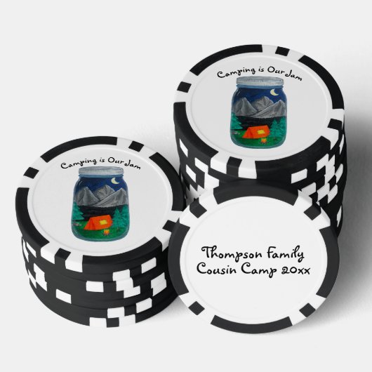 Kamperen is Onze Jam Tent en bergen in Jar Poker Chips (Opstapeling)