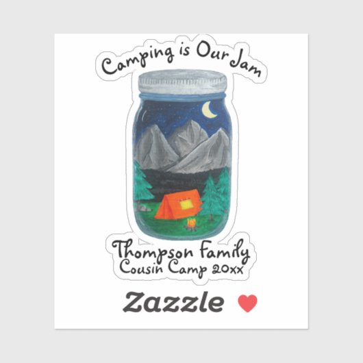 Kamperen is Onze Jam Tent en bergen in Jar Sticker (Vel)