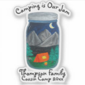 Kamperen is Onze Jam Tent en bergen in Jar Sticker (Voorkant)
