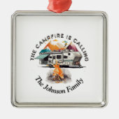 Kamperen, kampvuur, Kerstmis, Vijfde wiel, Metalen Ornament (Voorkant)