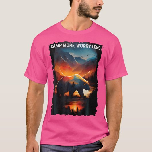 Kamperen Meer Zorgen Minder Beer Wandelen Camping T-shirt (Voorkant)