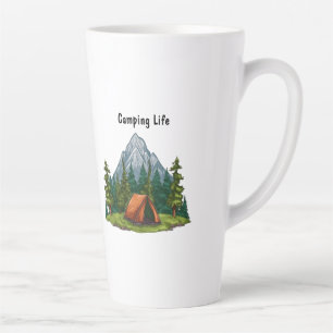 Kamperen, met een tent in de bossen backpacken latte mok