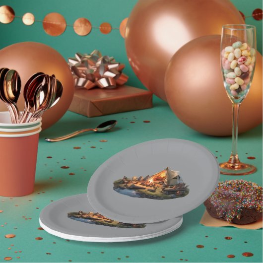 Kamperen met geliefden papieren bordje (Multi)